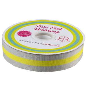 Tula Pink Webbing - Soft Grey and Neon Yellow