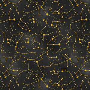Celestial Galaxy - Constellation in Black - Half Yard