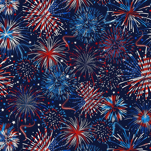 Star Spangled - USA Flag Fireworks in Navy - Half Yard