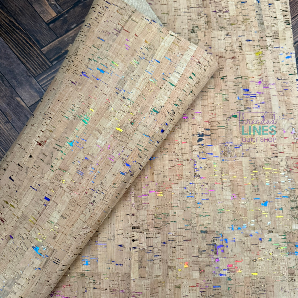 Cork Fabric in Natural with Rainbow Flecks – Threaded Lines
