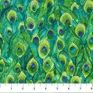 Allure - Peacock Sm Feathers in Green Multi - Half Yard