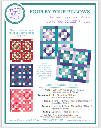Free Pattern - Jelly Roll Project - Four by Four Pillows