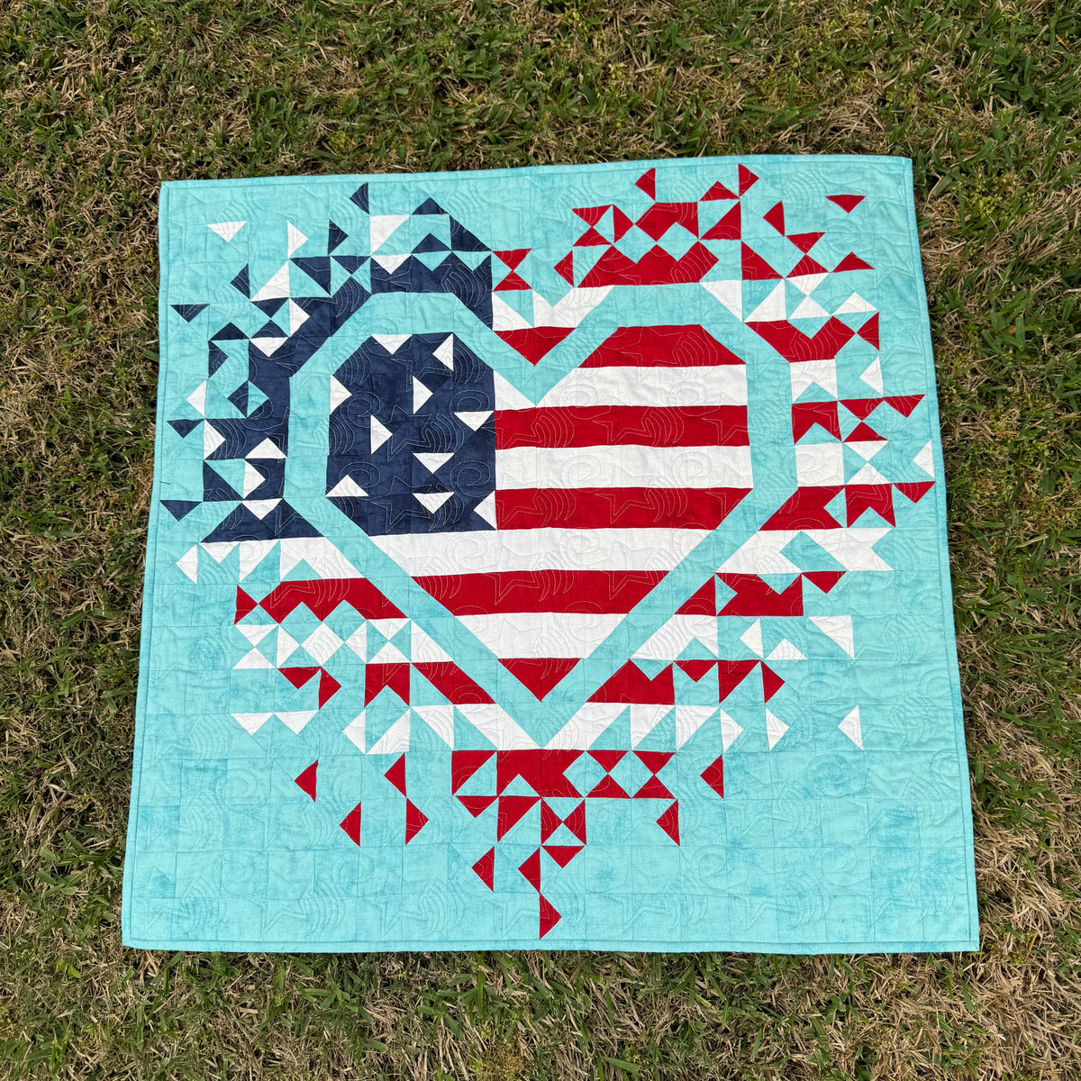 Exploding Heart of America Quilt Kit Threaded Lines
