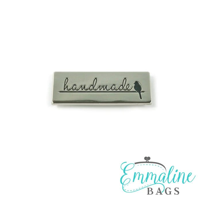 Emmaline Metal Bag Label "Handmade" w Bird