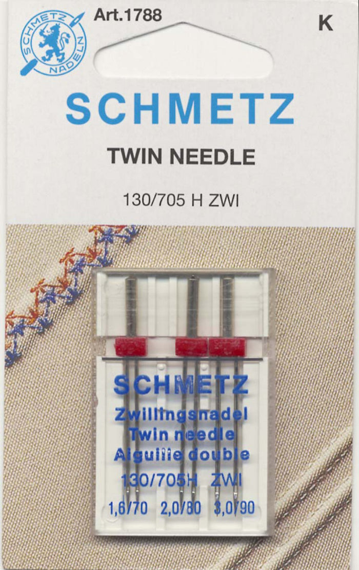 Schmetz Twin Machine Needle Assorted Sizes 1.6mm/70, 2mm/80 & 3mm/90 # 1788