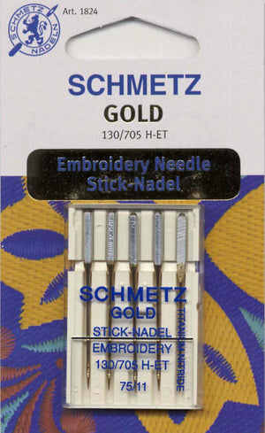 Schmetz Gold Titanium Embroidery Machine Needle Size 11/75 5ct # 1824