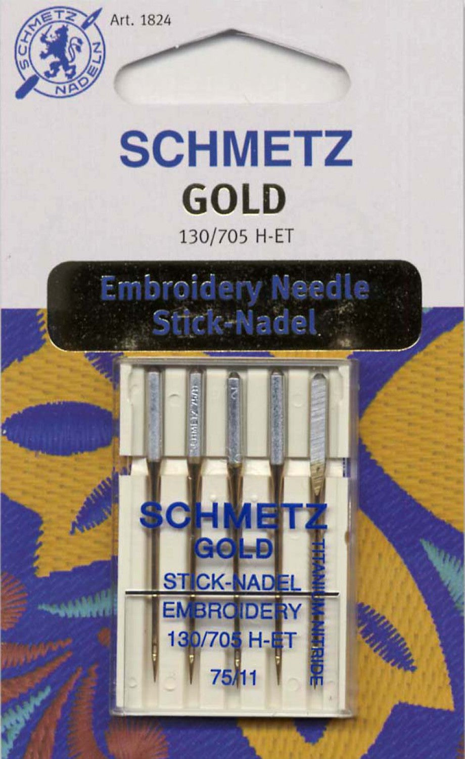 Schmetz Gold Titanium Embroidery Machine Needle Size 11/75 5ct # 1824 –  Threaded Lines