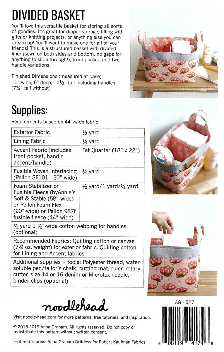 Noodlehead Divided Basket Pattern Threaded Lines