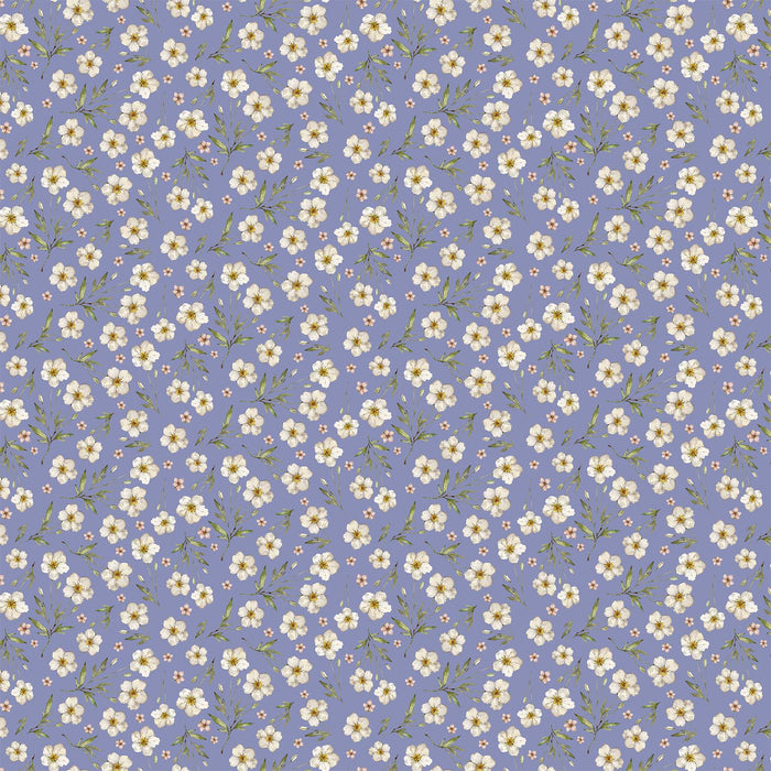 Heavenly Hedgerow - Floral Toss in Periwinkle Rayon - Half Yard