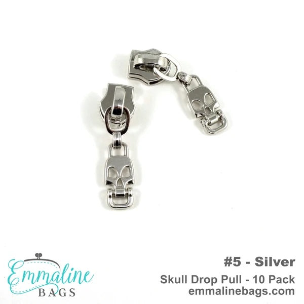 Emmaline Zipper Sliders with Skull Drop Pull -Size 5