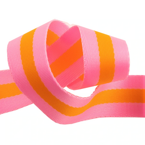 Tula Pink Webbing - Bright Soft Pink and Tangerine Orange